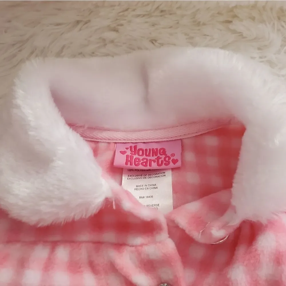 Young Heart Pink and White Checkered Fleece Puppy Jacket Sz 18M